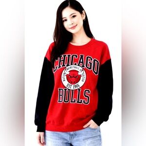 NEW! NBA Chicago Bulls Sweatshirt Pullover ColorBlock Red Black SZ XXL